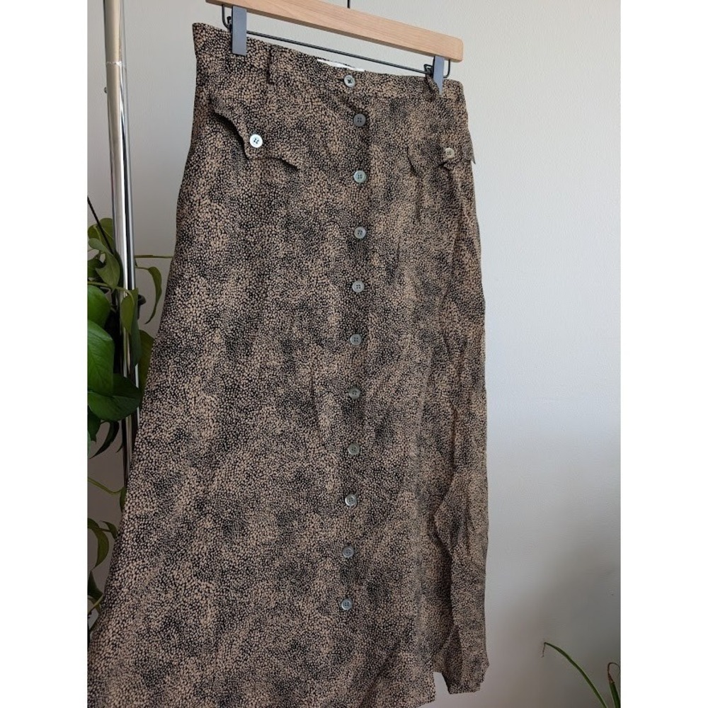 vintage 90s maxi skirt 100% silk 12 front button brown western boho animal print